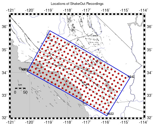 Locations of ShakeOut Recordings